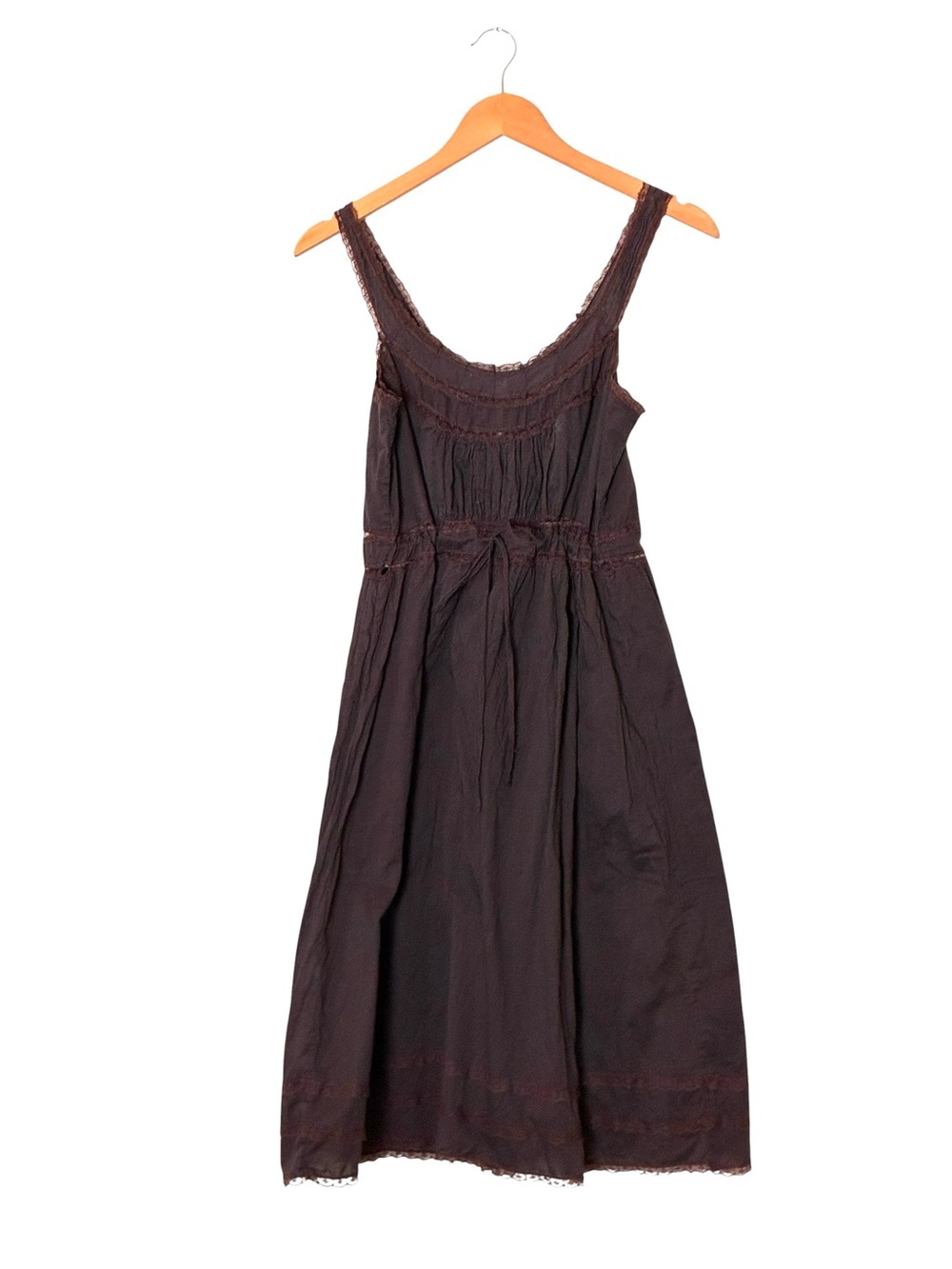 Angie | Cotton button placket lace trim midi cottage core prairie dress sz large